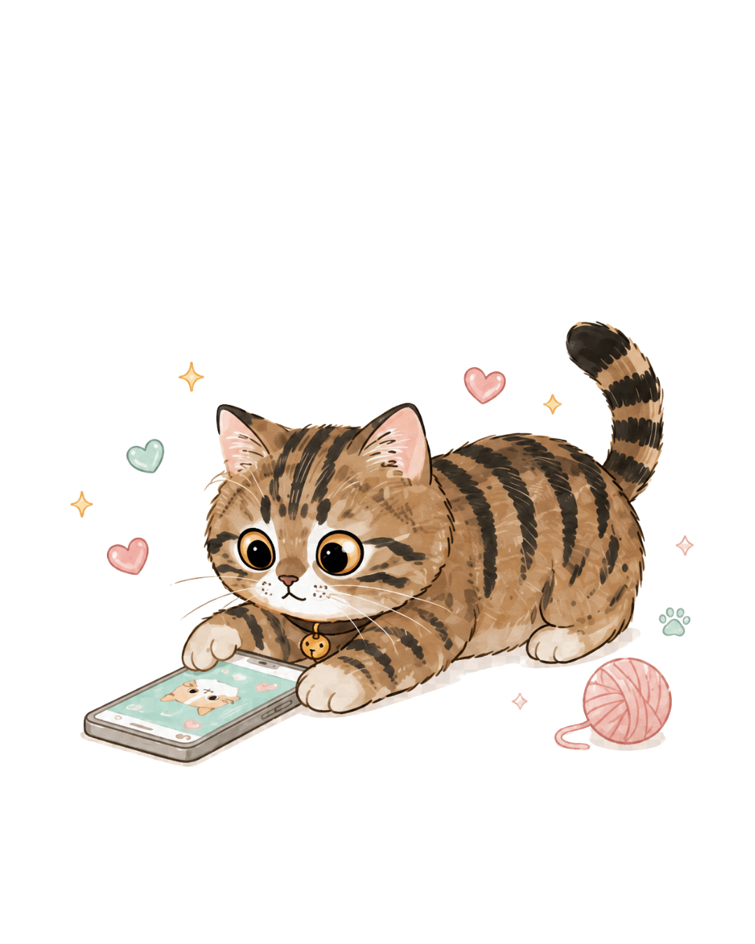 スマートフォンを見る猫のイラスト