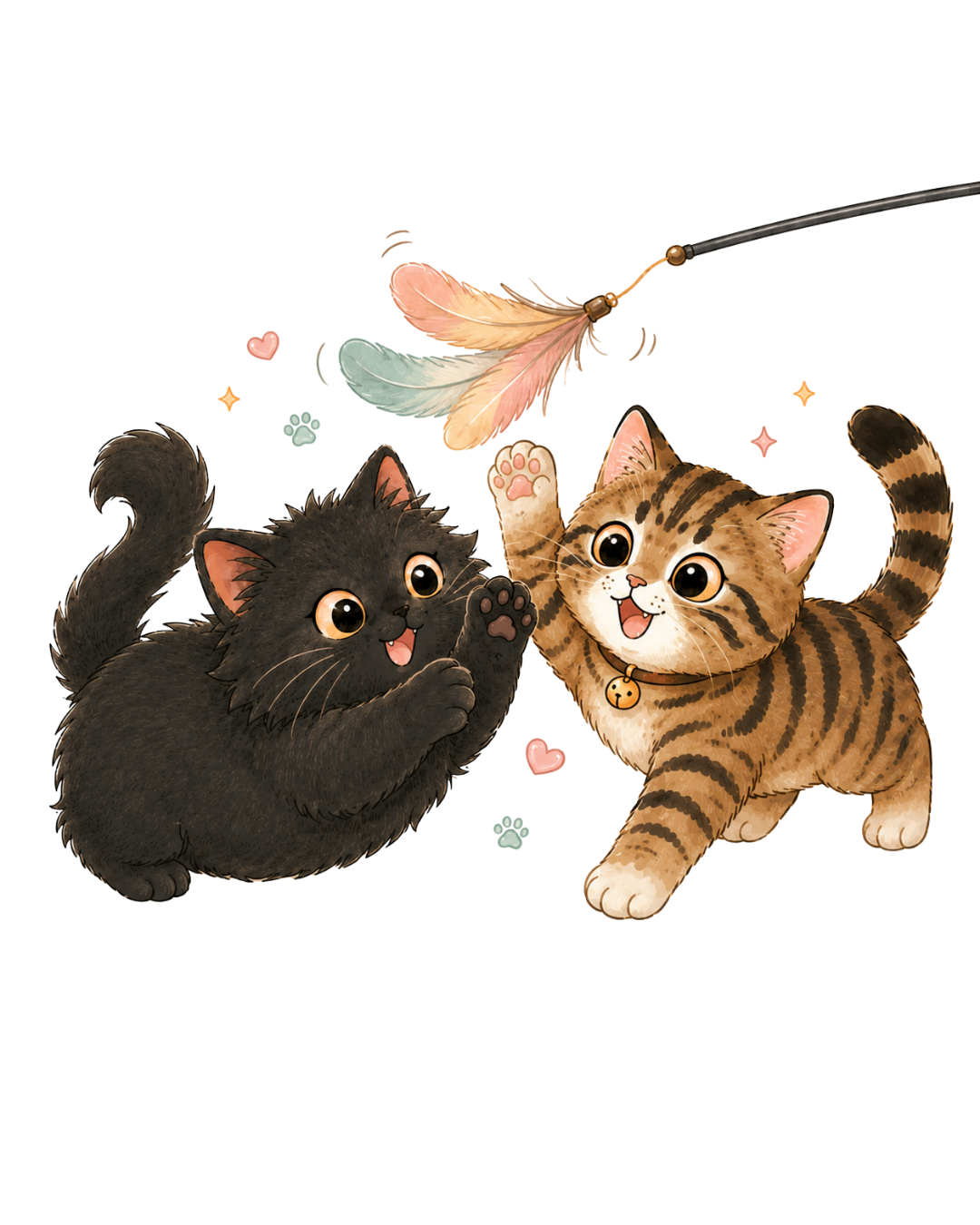 猫たちが遊んでいるイラスト
